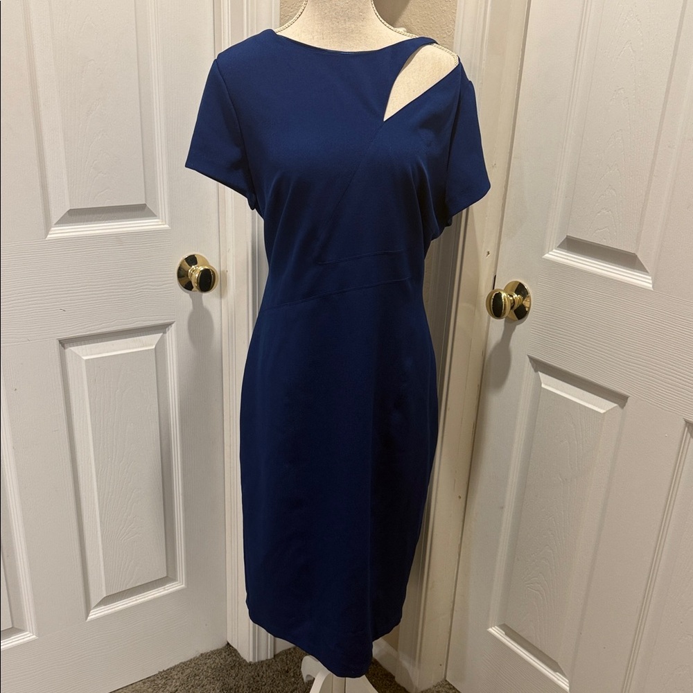 Adrianna Papell Royal/Navy One-Shoulder Cutout Sheath Dress